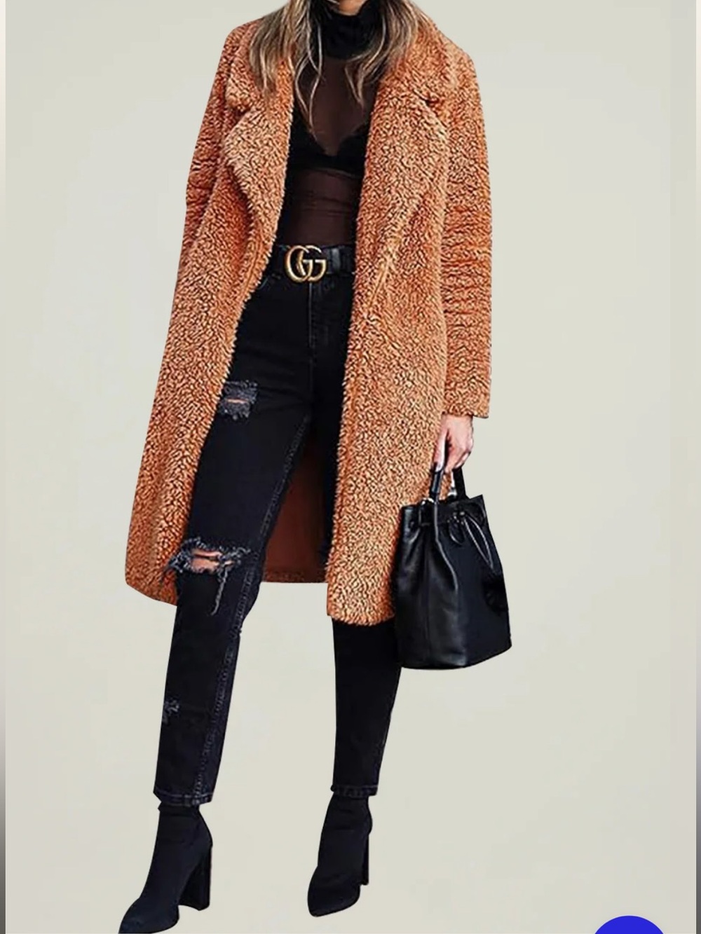 Women's Faux Fur Teddy Coat in Camel Brown